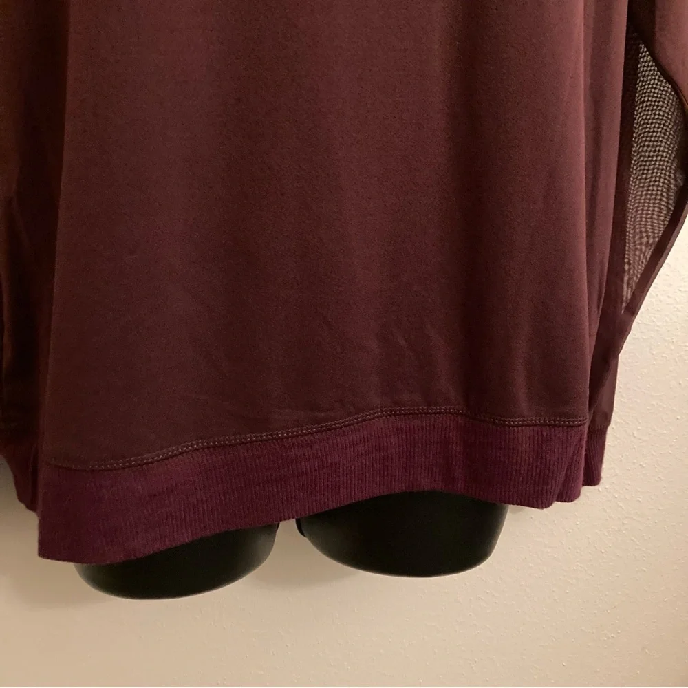 Attention Burgundy Sheer Long Sleeve Sweater Womens Minimalist Fall Top Large